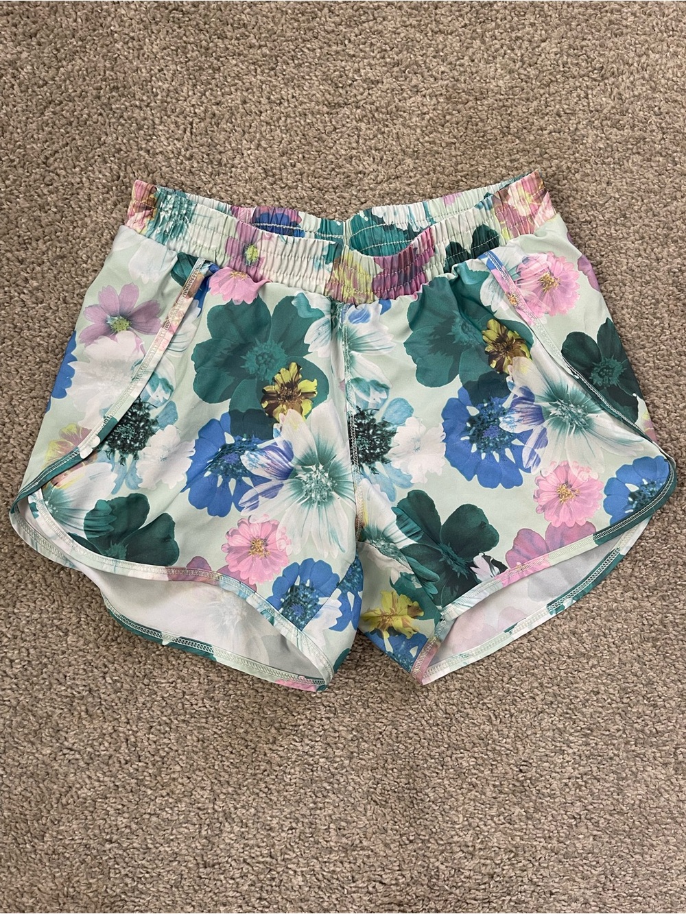 Floral Print Girls Running Shorts - Pastel Multi